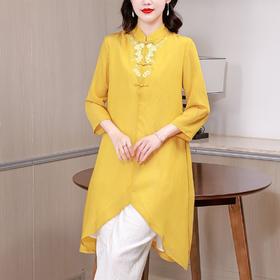 SMZ14139 2024春装改良旗袍汉服中式禅意女刺绣衬衣中国风中长款茶服上衣潮