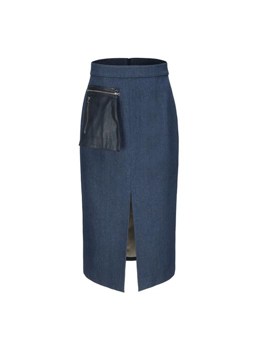 【艾斯美】可拆卸口袋拼接前开叉直身半裙 商品图4