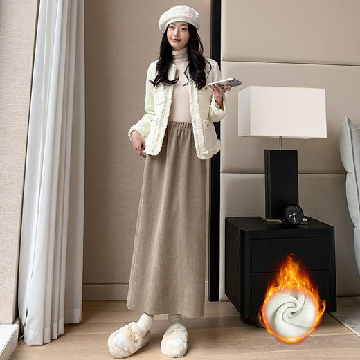 福利款~雀说美拉德加绒半身裙女秋冬加厚中长款后开叉长裙高腰显瘦针织包臀裙AL LB676 商品图2