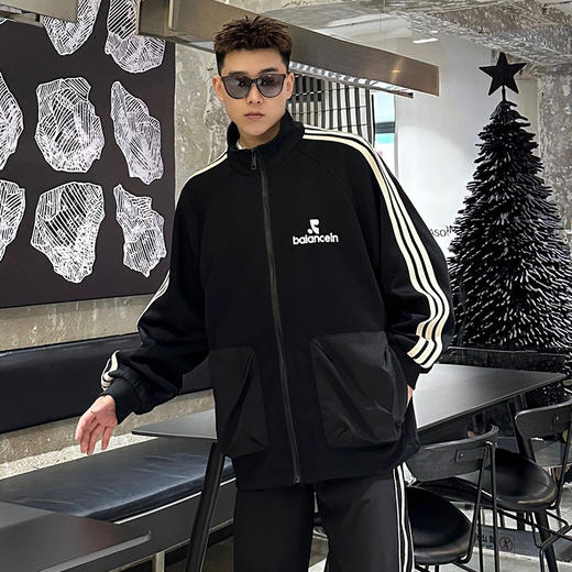 【新款DX】大依优型大码立领开衫外套夹克时尚雷萨加肥加大休闲胖子宽松外套上衣男装潮流 商品图0