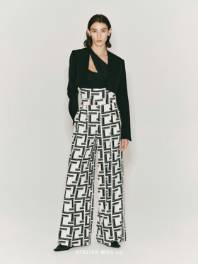 【迷宫】品牌定制字母印花超高腰挺括阔腿长裤