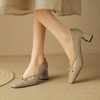 复古百搭优雅粗跟蝴蝶结V口单鞋，软皮高跟方头浅口通勤单鞋LD&6691 商品缩略图0