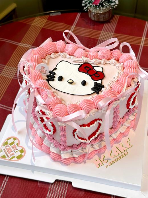 手绘kt猫爱心桃裱花蛋糕 商品图0