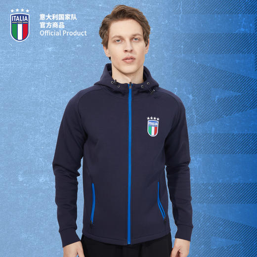 意大利国家队官方商品 | 深蓝训练健身足球运动修身连帽外套球迷 商品图0
