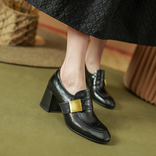 英伦风复古方头乐福鞋单鞋，粗跟高跟鞋小皮鞋PS&PS1685【预售5天】 商品图3