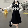 春秋新款【韩系学院风 polo领菱格】拼接假两件 长袖针织连衣裙 商品缩略图0