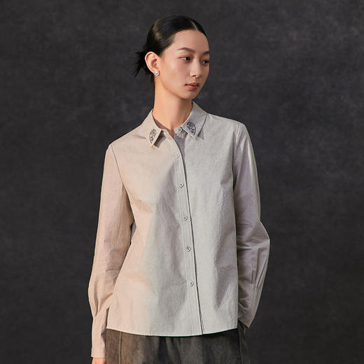 famecoc范可儿手工植物刺绣纯棉衬衫休闲长袖方领衬衣FAC1BH002 商品图3