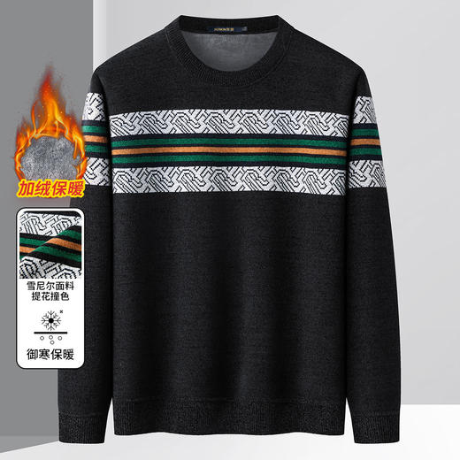 27DKLW0077【仿貂绒】罗蒙加厚加绒毛衣男横条撞色毛衣男毛衫加绒针织衫男士毛衣 商品图3