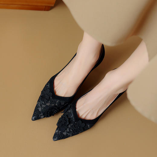 法式气质尖头浅口单鞋，黑色细跟高跟鞋YS&516 商品图2