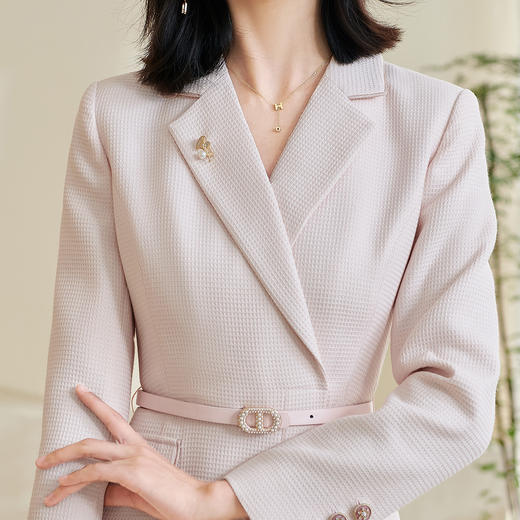 精纺华夫格提花面料 深秋加厚西装裙 黄金腰比剪裁 米思阳2026春季新款气质温柔风连衣裙粉色收腰裙子0007 商品图7