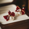 Manreya玛芮雅“午后红茶”红色蝴蝶结贝珠耳钉 商品缩略图0