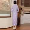 LJQ-858紫色旗袍秋冬毛呢刺绣两件套，高端大气长款改良版连衣裙 商品缩略图3