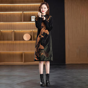 AE-3002高品质减龄中年女欧版秋冬新款时尚休闲拼接打底针织连衣裙