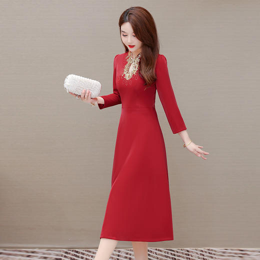 春款洋气修身优雅时尚大摆连衣裙立领国风中式礼服裙QYM-OMS-RB118-L 商品图2