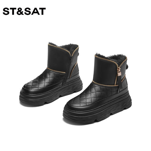 星期六时尚格纹拉链厚底雪地靴SS341181ND 商品图8