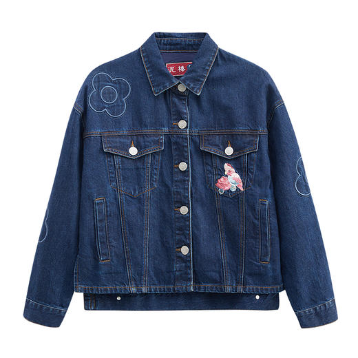 ONIARAI/鬼洗24春夏新品泥棒蓝女款玫瑰鹦鹉刺绣牛仔夹克 N340182 商品图2