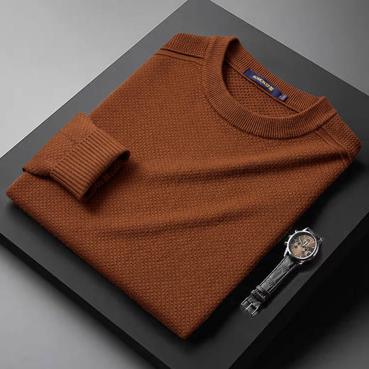【加厚含羊毛】罗蒙秋冬菠萝提花毛衣男保暖针织衫男舒适打底衫男士毛衣男 商品图1