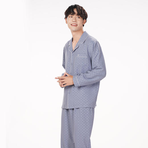 都市丽人都市锋尚好睡好眠春夏睡衣男软绵绵压花家居服薄款长袖长裤男士套装FH41A2 商品图3