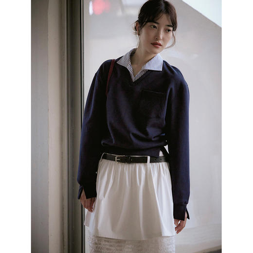 Even Vintage|秋季叠穿感 拼接条纹假两件字母刺绣休闲简约卫衣女 商品图4