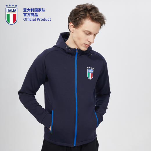 意大利国家队官方商品 | 深蓝训练健身足球运动修身连帽外套球迷 商品图4