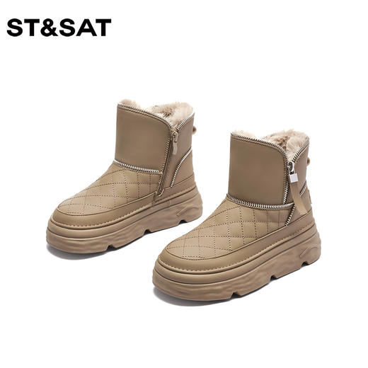 星期六时尚格纹拉链厚底雪地靴SS341181ND 商品图6