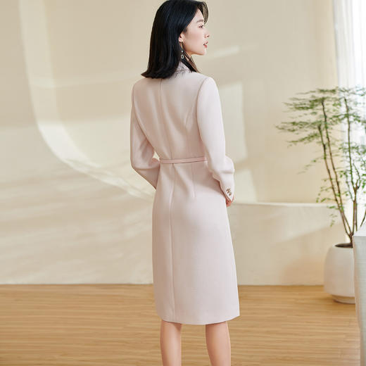 精纺华夫格提花面料 深秋加厚西装裙 黄金腰比剪裁 米思阳2026春季新款气质温柔风连衣裙粉色收腰裙子0007 商品图5