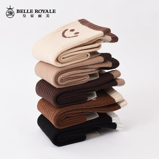 【42元5双，下单拍5】笑脸袜羊绒女秋冬季中筒厚袜子保暖底月子长袜WZM3448 商品图1