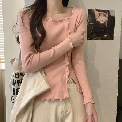 春秋款【木耳边打底衫女 洋气内搭针织衫毛衣】不规则设计感 长袖别致上衣 商品图4