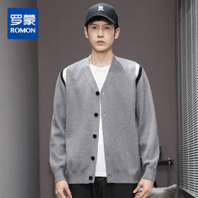 【撞色设计】罗蒙秋冬男士经典针织开衫男时尚百搭针织外套男舒适男针织衫