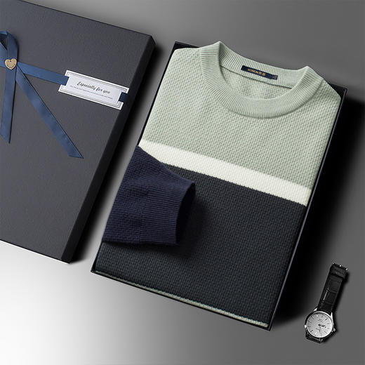 罗蒙秋冬时尚撞色男士毛衣舒适透气柔软毛衣男休闲潮流百搭基础针织衫男 商品图8