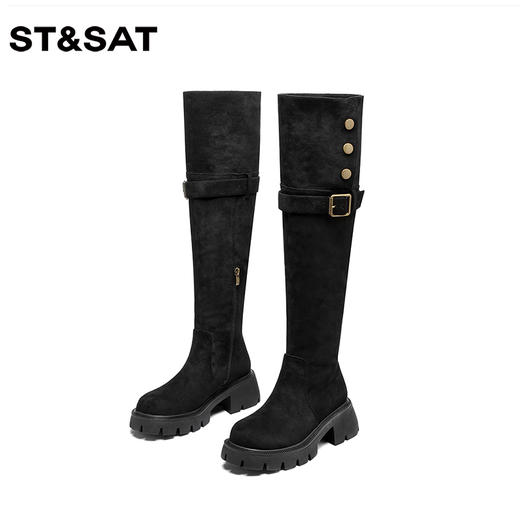 星期六复古绒面扣带厚底瘦瘦靴SS3411BI63 商品图12