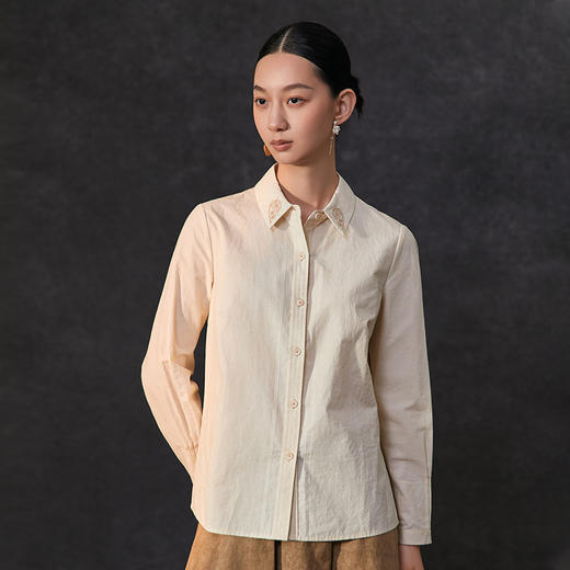 famecoc范可儿手工植物刺绣纯棉衬衫休闲长袖方领衬衣FAC1BH002 商品图0