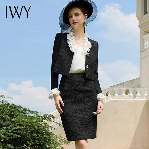 IWY/黑色小香风西装套装女秋冬新款西服两件套名媛时尚正装套裙CS1912 商品图4
