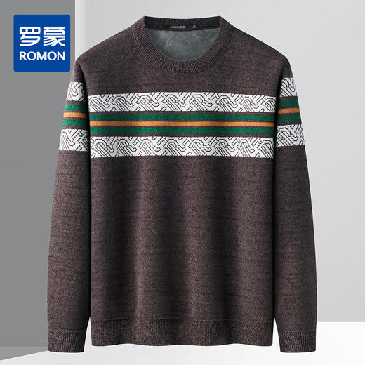 27DKLW0077【仿貂绒】罗蒙加厚加绒毛衣男横条撞色毛衣男毛衫加绒针织衫男士毛衣 商品图0