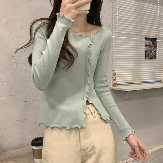 春秋款【木耳边打底衫女 洋气内搭针织衫毛衣】不规则设计感 长袖别致上衣 商品图3