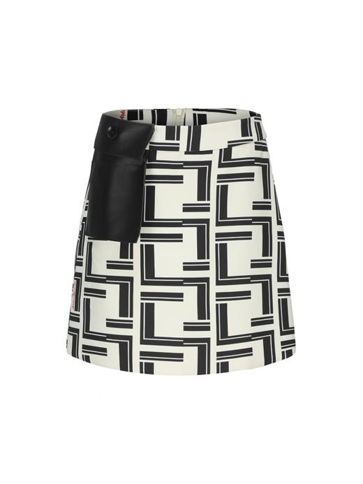 【黑白影像】品牌定制字母印花可拆卸口袋A字短裙 商品图4