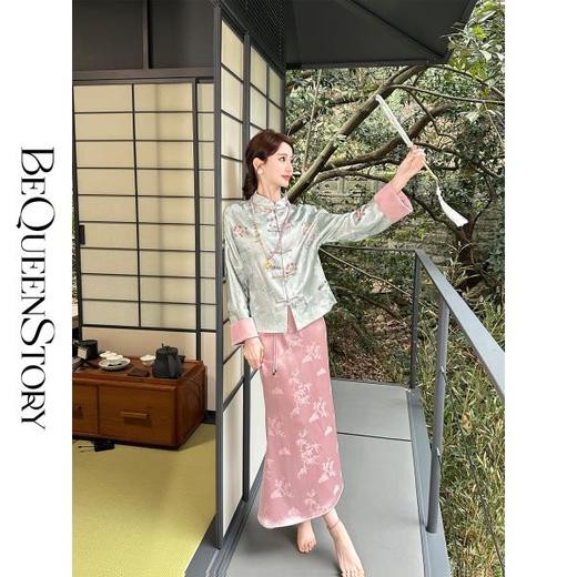 【大货孤品，不退不换】【素锦青衣】新中式重工浮雕提花高级感桑蚕丝国风外套 商品图2