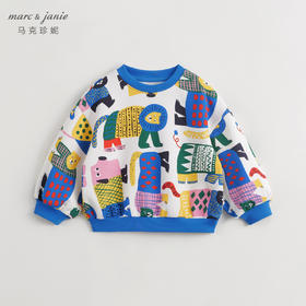 马克珍妮春装新款 男童超舒棉趣味动物满印卫衣 儿童上衣232108