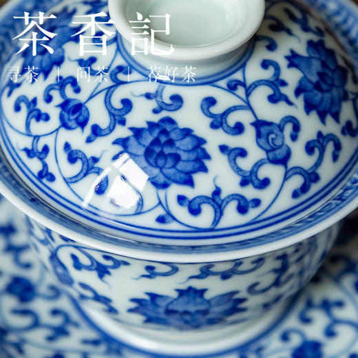 茶香记 手绘青花 缠枝莲盖碗 龍御景窑 古法柴烧 古典雅致 端庄大气 商品图2