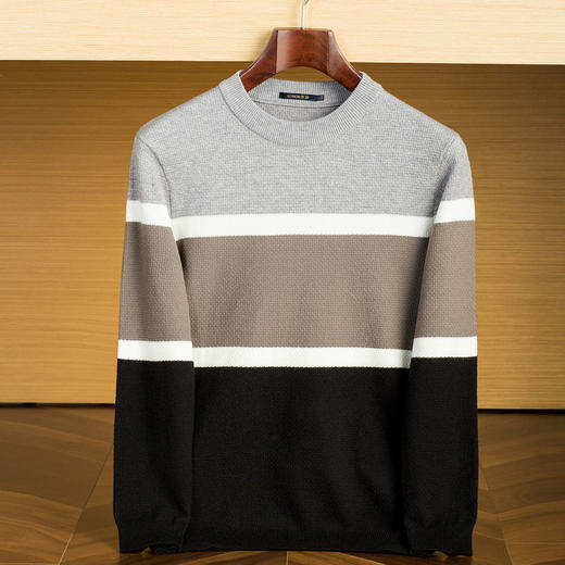罗蒙秋冬时尚撞色男士毛衣舒适透气柔软毛衣男休闲潮流百搭基础针织衫男 商品图2