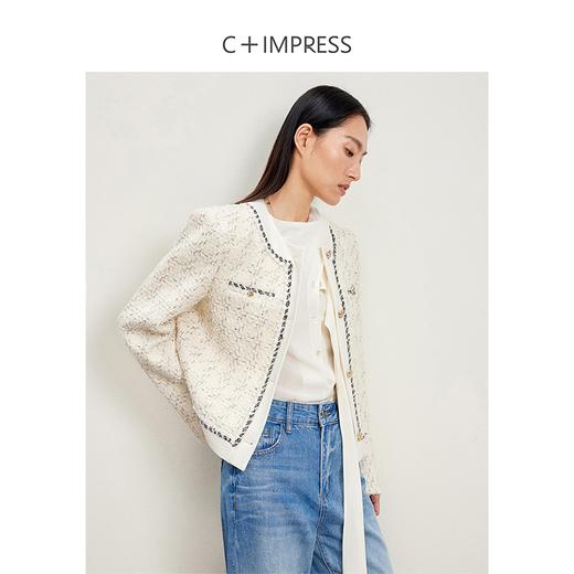 西嘉C+IMPRESS/西嘉千金玛德琳小香风外套女短款羊毛花呢拼接醋酸上衣WT2401029 商品图0