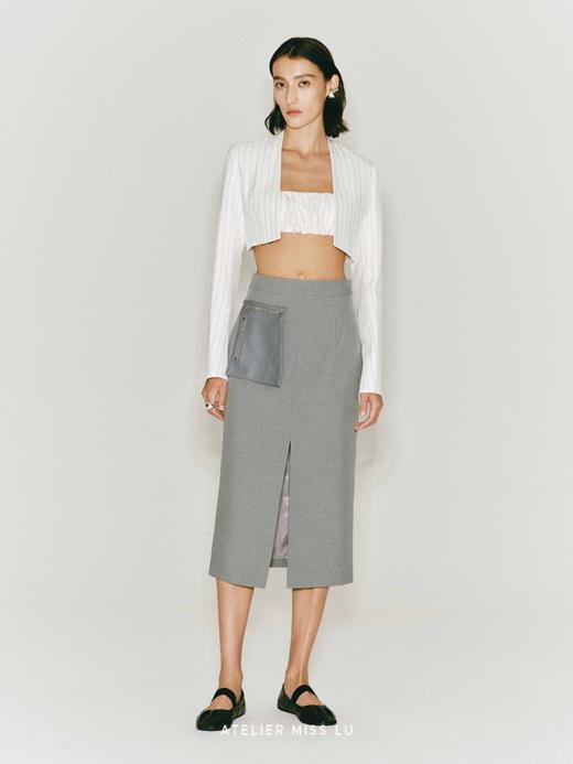 【艾伦】可拆卸口袋拼接前开叉直身半裙 商品图1