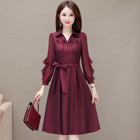 纯色衬衣领高腰裙，气质优雅女装中长款连衣裙QYM-HL-23L023-Y