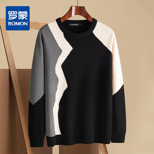 27DKLQ2310【撞色拼接】罗蒙时尚针织衫男休闲男士针织衫舒适打底衫男毛衫男毛衣 商品图0