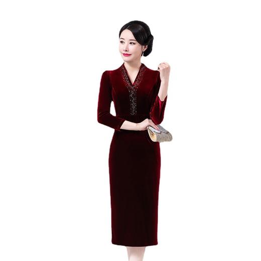 加绒加厚时尚修身丝绒旗袍改良气质修身中长款HYX7393 商品图4