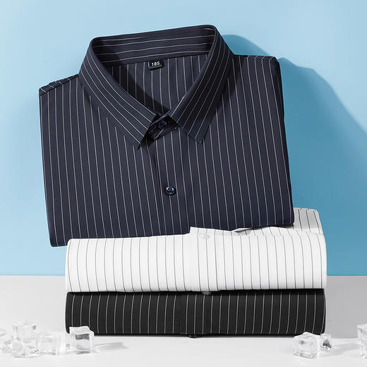 【一口价】【特大码】【冰丝高弹】【新款DM】大依优型大码条纹短袖衬衫加肥加大男装免烫大号大码衬衣上衣男士绅士商务休闲半袖夏季 商品图2