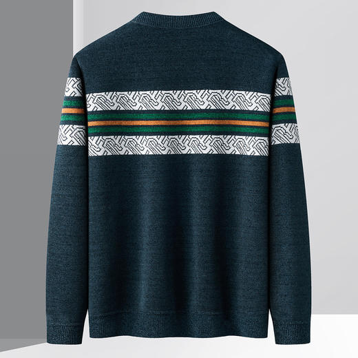 27DKLW0077【仿貂绒】罗蒙加厚加绒毛衣男横条撞色毛衣男毛衫加绒针织衫男士毛衣 商品图1