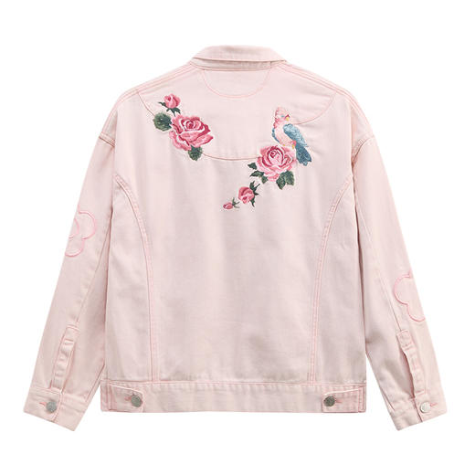 ONIARAI/鬼洗24春夏新品泥棒蓝女款玫瑰鹦鹉刺绣牛仔夹克 N340182 商品图3