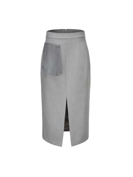 【艾伦】可拆卸口袋拼接前开叉直身半裙 商品图4