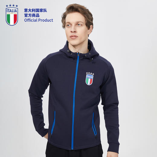 意大利国家队官方商品 | 深蓝训练健身足球运动修身连帽外套球迷 商品图2
